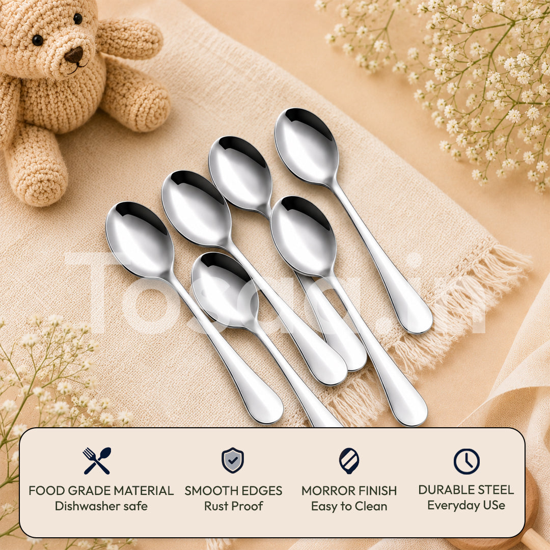 Tosaa Tea Spoon ROYAL PLAIN 16G-6-Piece Stainless Steel Spoon Set, Set of 6