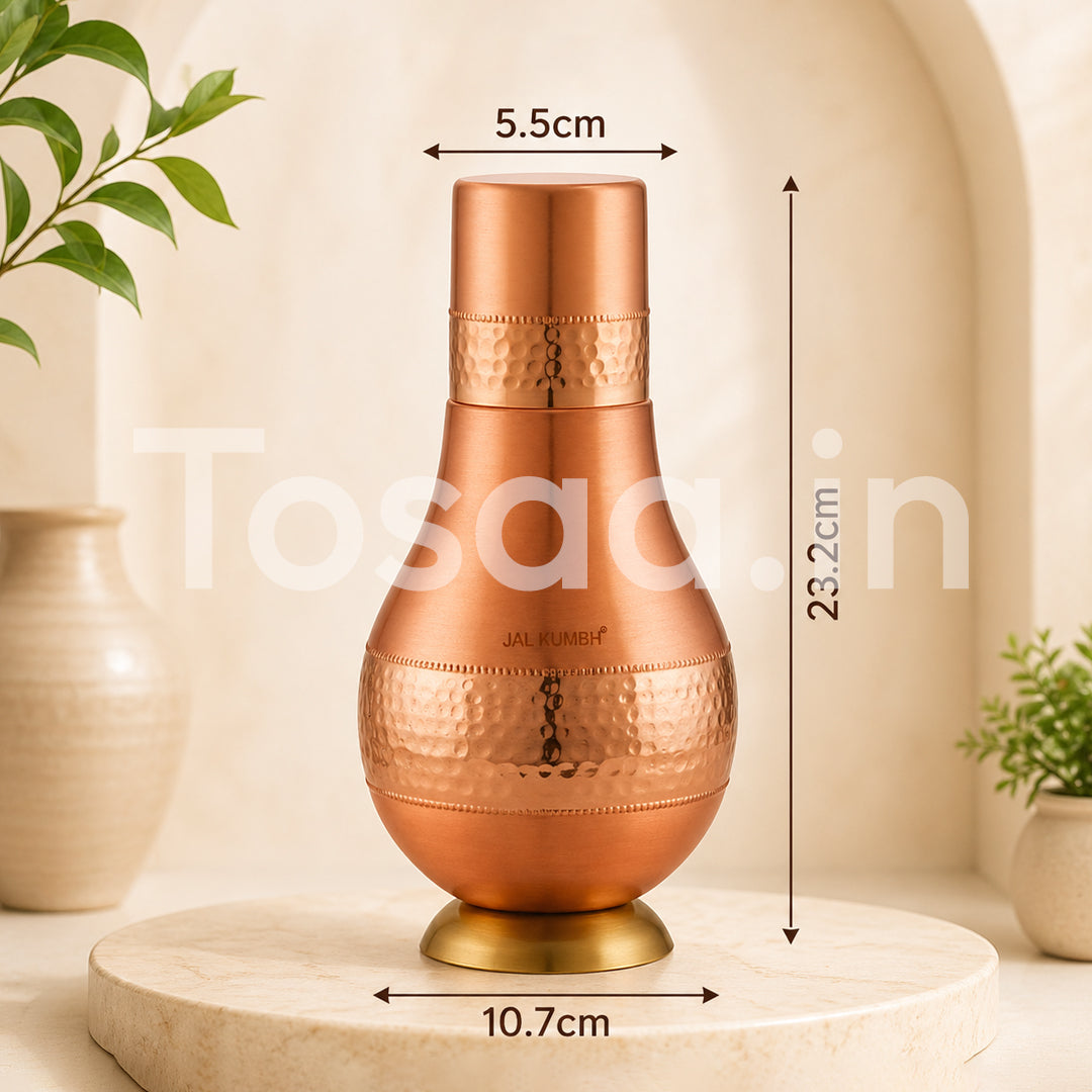 JALKUMBH Pure Zuchi Copper CHURI SURAHI Water pot 1100 ml (with Inbuilt Glass)