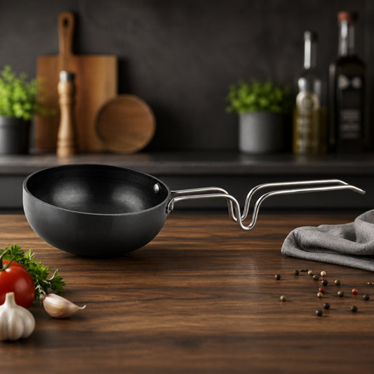 Vagharia Hard Anodized Aluminium Tadka Pan, 90 mm, Black