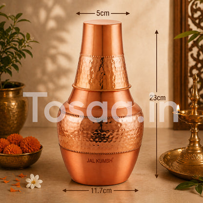 JALKUMBH Pure Zuchi Copper VENUS Water pot                 1500 ml  (with Inbuilt Glass)