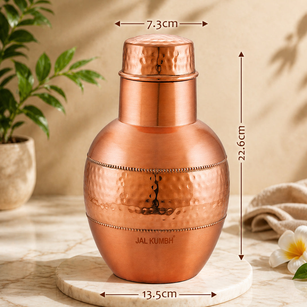 JALKUMBH Pure Zuchi Copper APPLE Water pot             1300 ml  (with Inbuilt Glass)