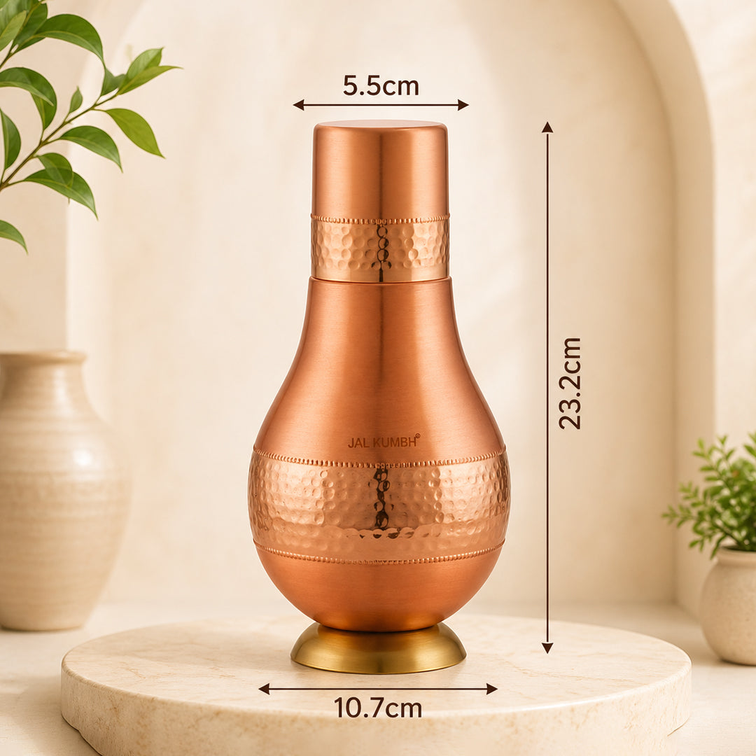 JALKUMBH Pure Zuchi Copper CHURI SURAHI Water pot 1100 ml (with Inbuilt Glass)
