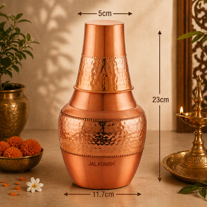 JALKUMBH Pure Zuchi Copper VENUS Water pot                 1500 ml  (with Inbuilt Glass)