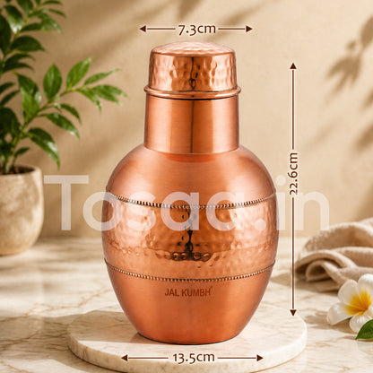 JALKUMBH Pure Zuchi Copper APPLE Water pot             1300 ml  (with Inbuilt Glass)