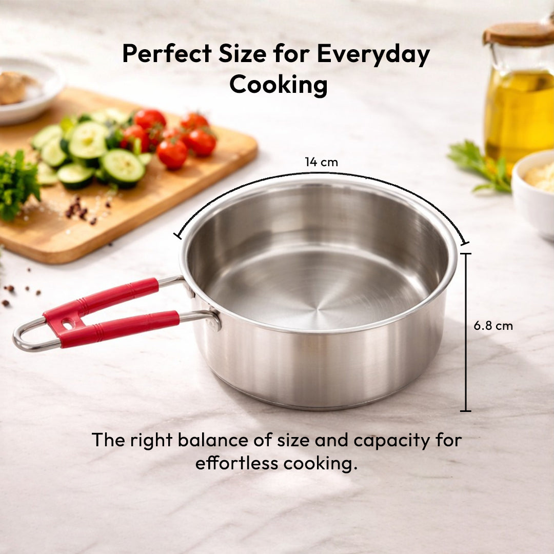 Tosaa stainless steel Sause Pan 14 CM,Premium stainless steel for the modern kitchen,safe for cooking all types of foods (1200 ml)