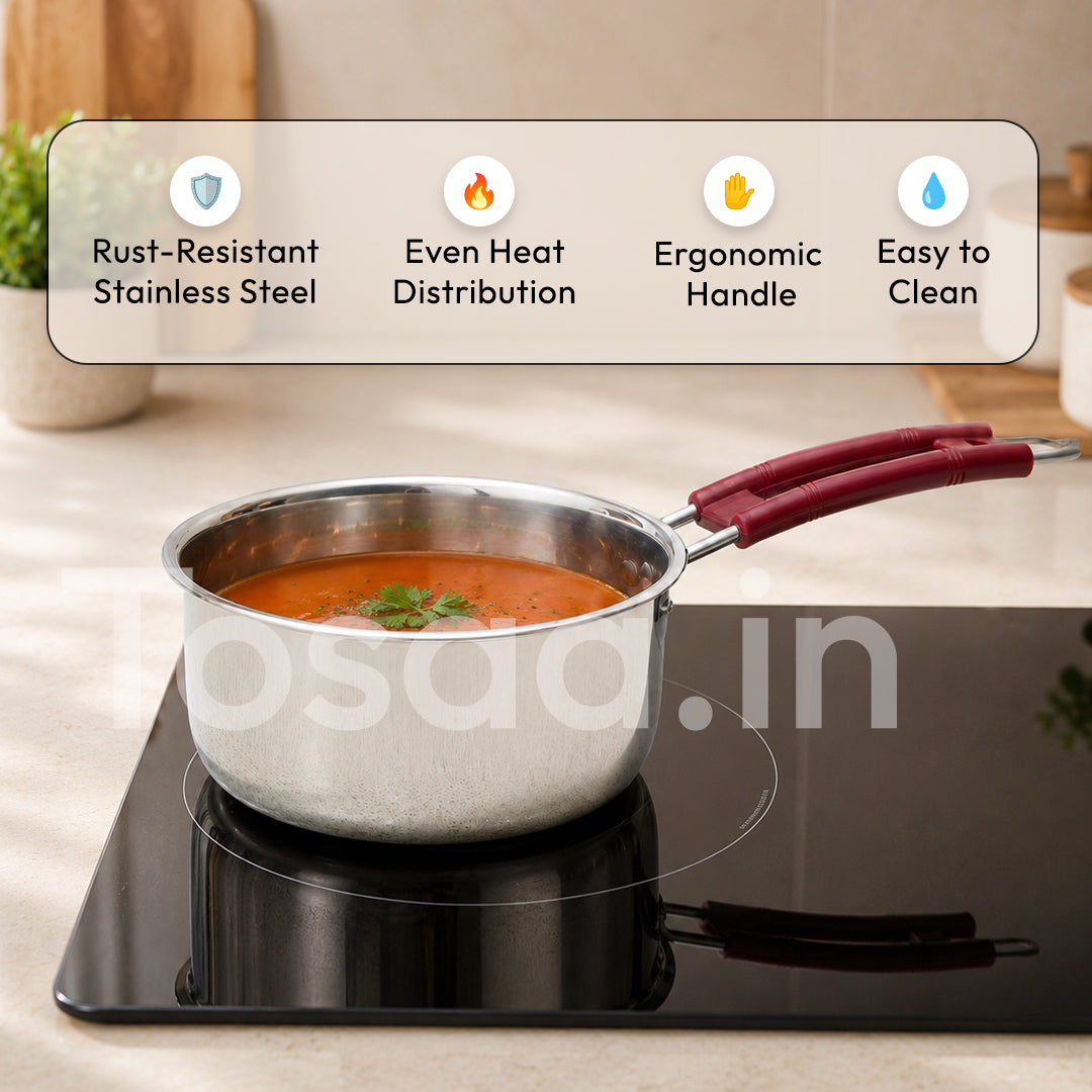Tosaa stainless steel Sauce Pan 16 cm ,Premium stainless steel for the modern kitchen,safe for cooking all types of foods (1500 ml)