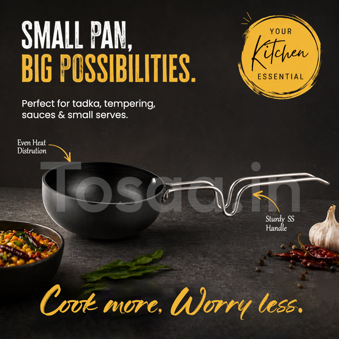 Hard Anodized Aluminium Tadka Pan, 100 mm, Black
