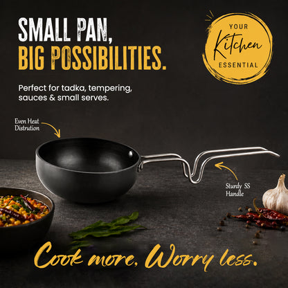 Vagharia Hard Anodized Aluminium Tadka Pan, 90 mm, Black