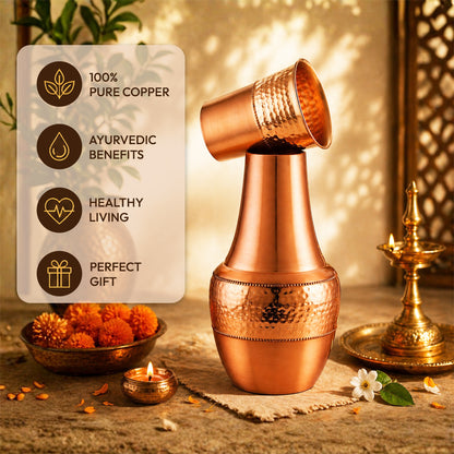 JALKUMBH Pure Zuchi Copper VENUS Water pot                 1500 ml  (with Inbuilt Glass)