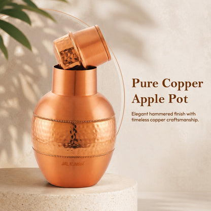 JALKUMBH Pure Zuchi Copper APPLE Water pot             1300 ml  (with Inbuilt Glass)