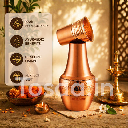 JALKUMBH Pure Zuchi Copper VENUS Water pot                 1500 ml  (with Inbuilt Glass)
