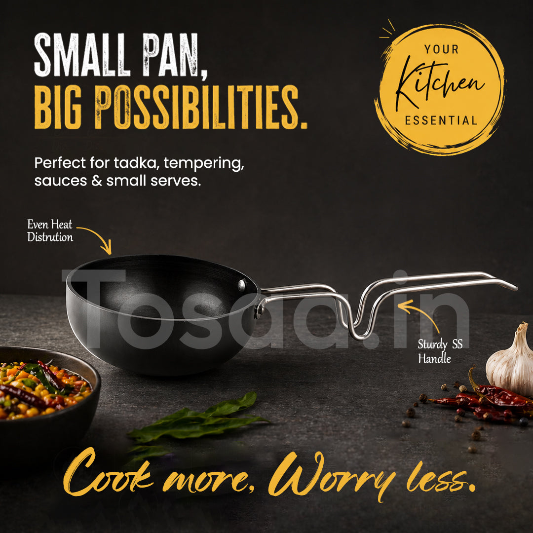 Vagharia Hard Anodized Aluminium Tadka Pan, 90 mm, Black