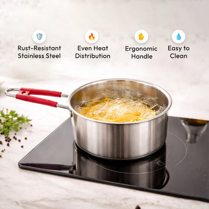 Tosaa stainless steel Sause Pan 14 CM,Premium stainless steel for the modern kitchen,safe for cooking all types of foods (1200 ml)