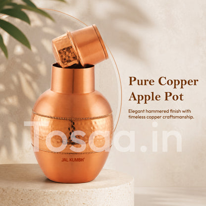 JALKUMBH Pure Zuchi Copper APPLE Water pot             1300 ml  (with Inbuilt Glass)