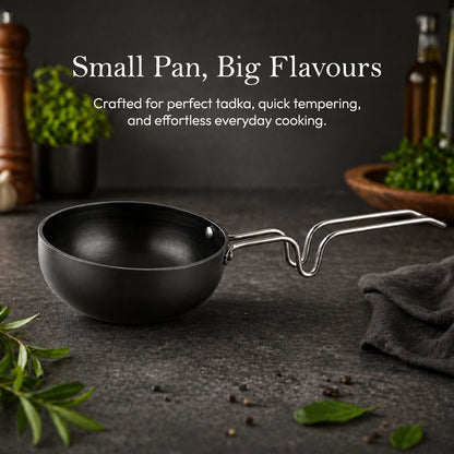 Vagharia Hard Anodized Aluminium Tadka Pan, 90 mm, Black