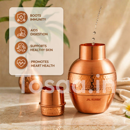 JALKUMBH Pure Zuchi Copper APPLE Water pot             1300 ml  (with Inbuilt Glass)