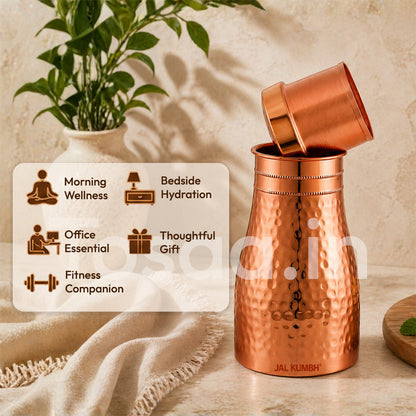 JALKUMBH Pure Zuchi Copper Bedroom Water pot      1100 ml