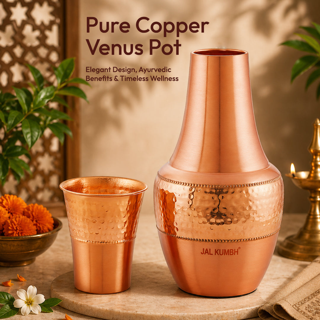 JALKUMBH Pure Zuchi Copper VENUS Water pot                 1500 ml  (with Inbuilt Glass)