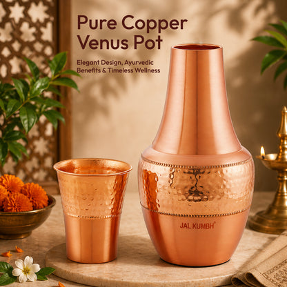 JALKUMBH Pure Zuchi Copper VENUS Water pot                 1500 ml  (with Inbuilt Glass)