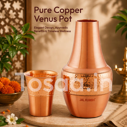 JALKUMBH Pure Zuchi Copper VENUS Water pot                 1500 ml  (with Inbuilt Glass)