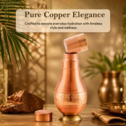JALKUMBH Pure Zuchi Copper CHURI SURAHI Water pot 1100 ml (with Inbuilt Glass)