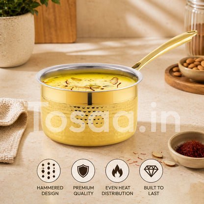 JALKUMBH BRASS SAUCE PAN (2100 ML), WITH LONG HANDLE,  with Insulated Heat-Resistant Handle-Ideal Gift for Any Occasion