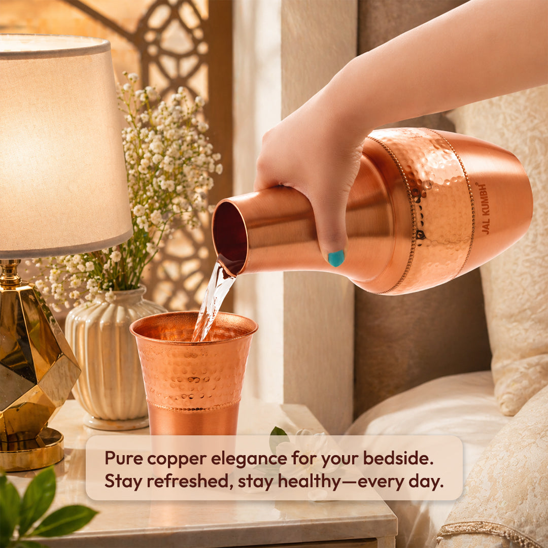 JALKUMBH Pure Zuchi Copper VENUS Water pot                 1500 ml  (with Inbuilt Glass)