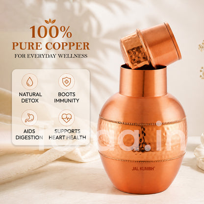 JALKUMBH Pure Zuchi Copper APPLE Water pot             1300 ml  (with Inbuilt Glass)