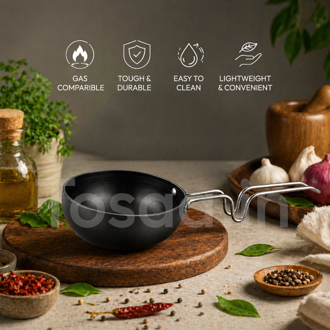 Vagharia Hard Anodized Aluminium Tadka Pan, 90 mm, Black
