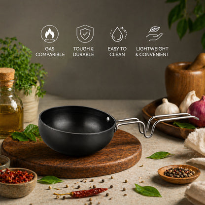 Vagharia Hard Anodized Aluminium Tadka Pan, 90 mm, Black