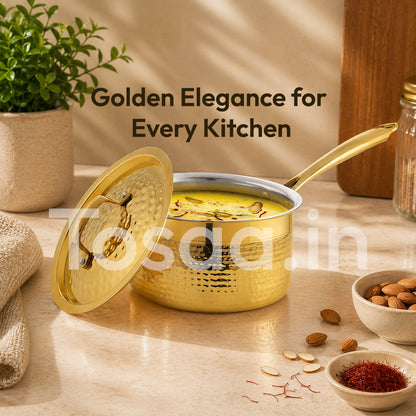 JALKUMBH BRASS SAUCE PAN (1200 ML), WITH LONG HANDLE with Insulated Heat-Resistant Handle-Ideal Gift for Any Occasion