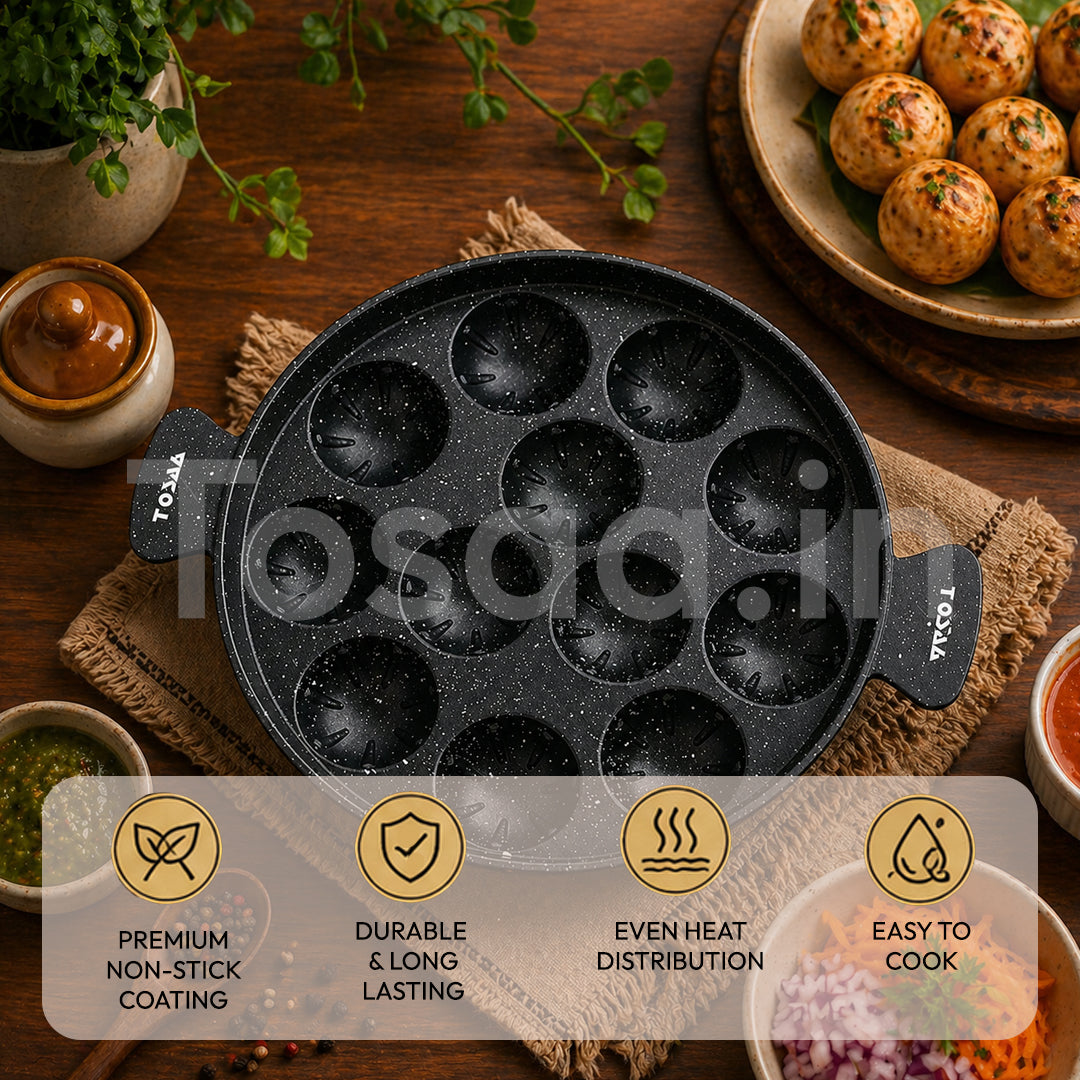 Tosaa Non Stick Grill Appam 12 Cavity Designer Gas Compatible, Color May Vary (NO LID)