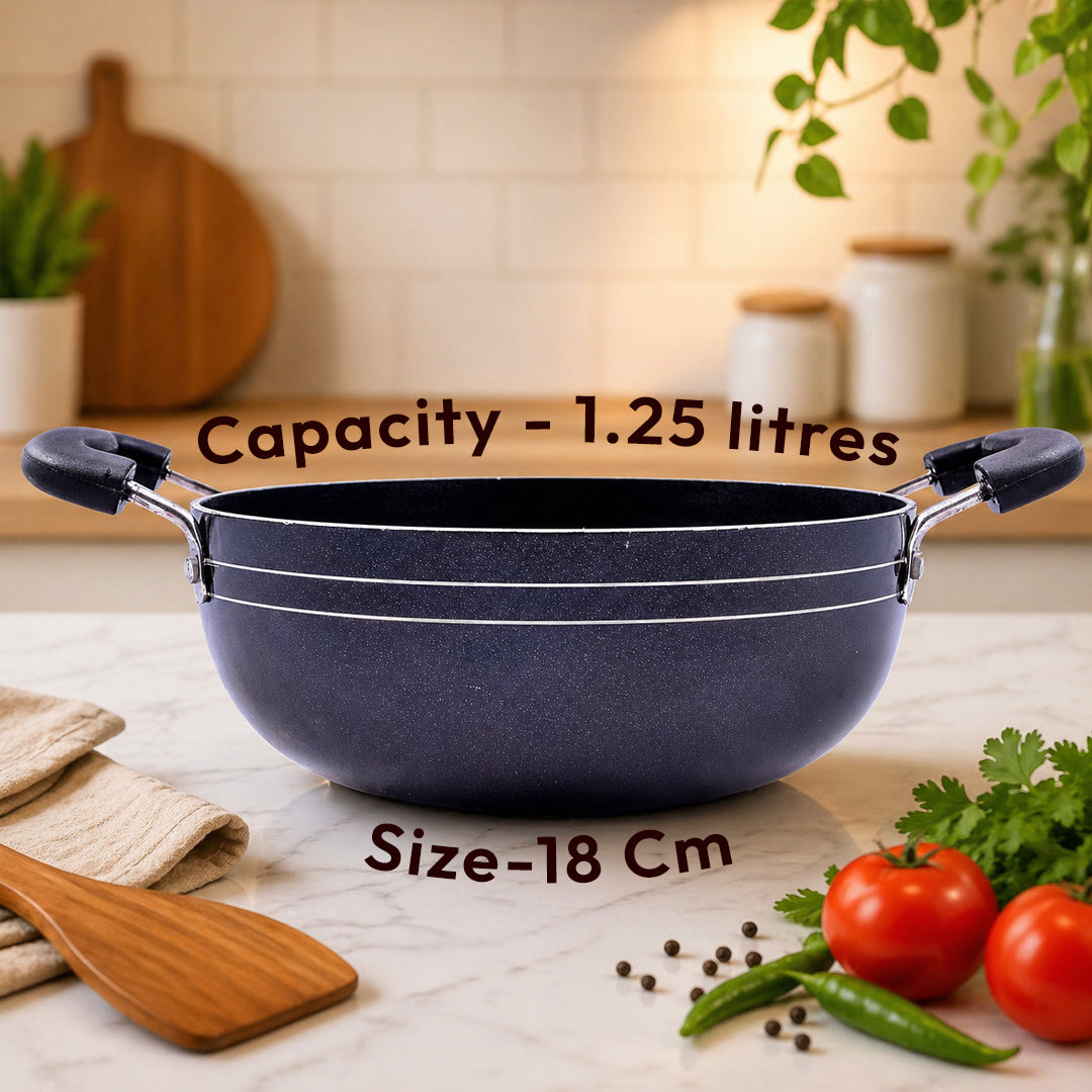 Non-Stick Kadhai, 18cm, Aluminium, Black