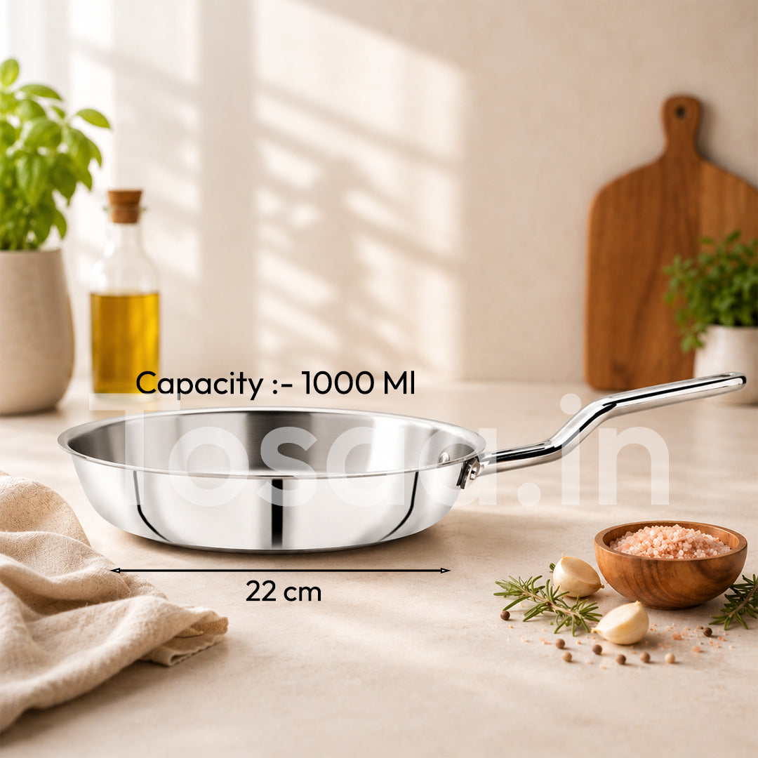 TOSAA SS TRY PLY FRY PAN WITH OUT LID 22 CM