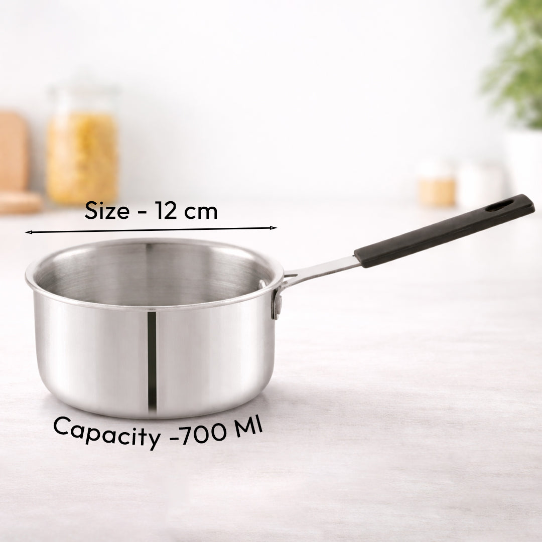 TOSAA TRIPLY MINI SAUCE PAN -3-Layer Base for Even Heating | Milk, Water, Tea Pan,Mini Sauce Pan | Dishwasher Safe | Cool-Touch Handle,IDEAL FOR BABY FOOD PREPARATION-SMALL QTY 1 CUP OR 1 BOWL VEG SOUP DAL
