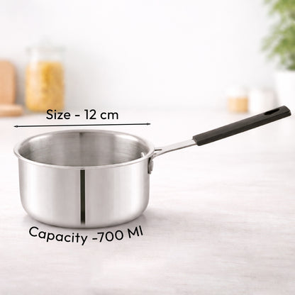 TOSAA TRIPLY MINI SAUCE PAN -3-Layer Base for Even Heating | Milk, Water, Tea Pan,Mini Sauce Pan | Dishwasher Safe | Cool-Touch Handle,IDEAL FOR BABY FOOD PREPARATION-SMALL QTY 1 CUP OR 1 BOWL VEG SOUP DAL