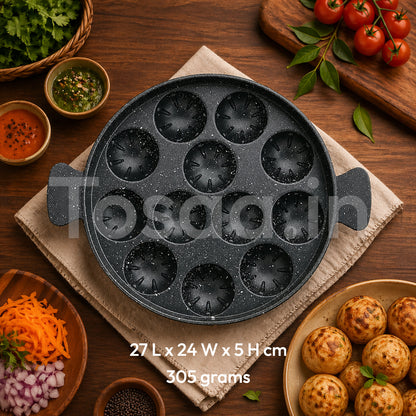 Tosaa Non Stick Grill Appam 12 Cavity Designer Gas Compatible, Color May Vary (NO LID)