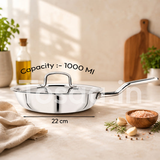 TOSAA SS TRY PLY FRY PAN WITH LID 22 CM