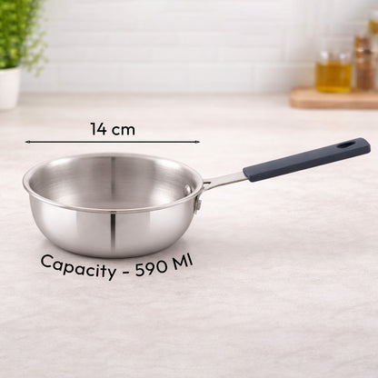 TOSAA TRIPLY MINI FRY PAN- 3-Ply Stainless Steel | Small Non-Stick Frying Pan | Induction & Gas Compatible,Mini Triply Fry Pan for Everyday Cooking | Non-Reactive Steel,Use for TADKA