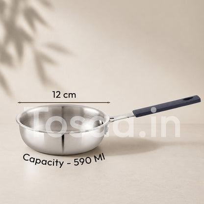 TOSAA TRIPLY MINI FRY PAN- 3-Ply Stainless Steel | Small Non-Stick Frying Pan | Induction & Gas Compatible,Mini Triply Fry Pan for Everyday Cooking | Non-Reactive Steel,Use for TADKA