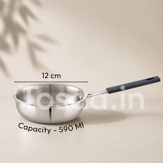 TOSAA TRIPLY MINI FRY PAN- 3-Ply Stainless Steel | Small Non-Stick Frying Pan | Induction & Gas Compatible,Mini Triply Fry Pan for Everyday Cooking | Non-Reactive Steel,Use for TADKA