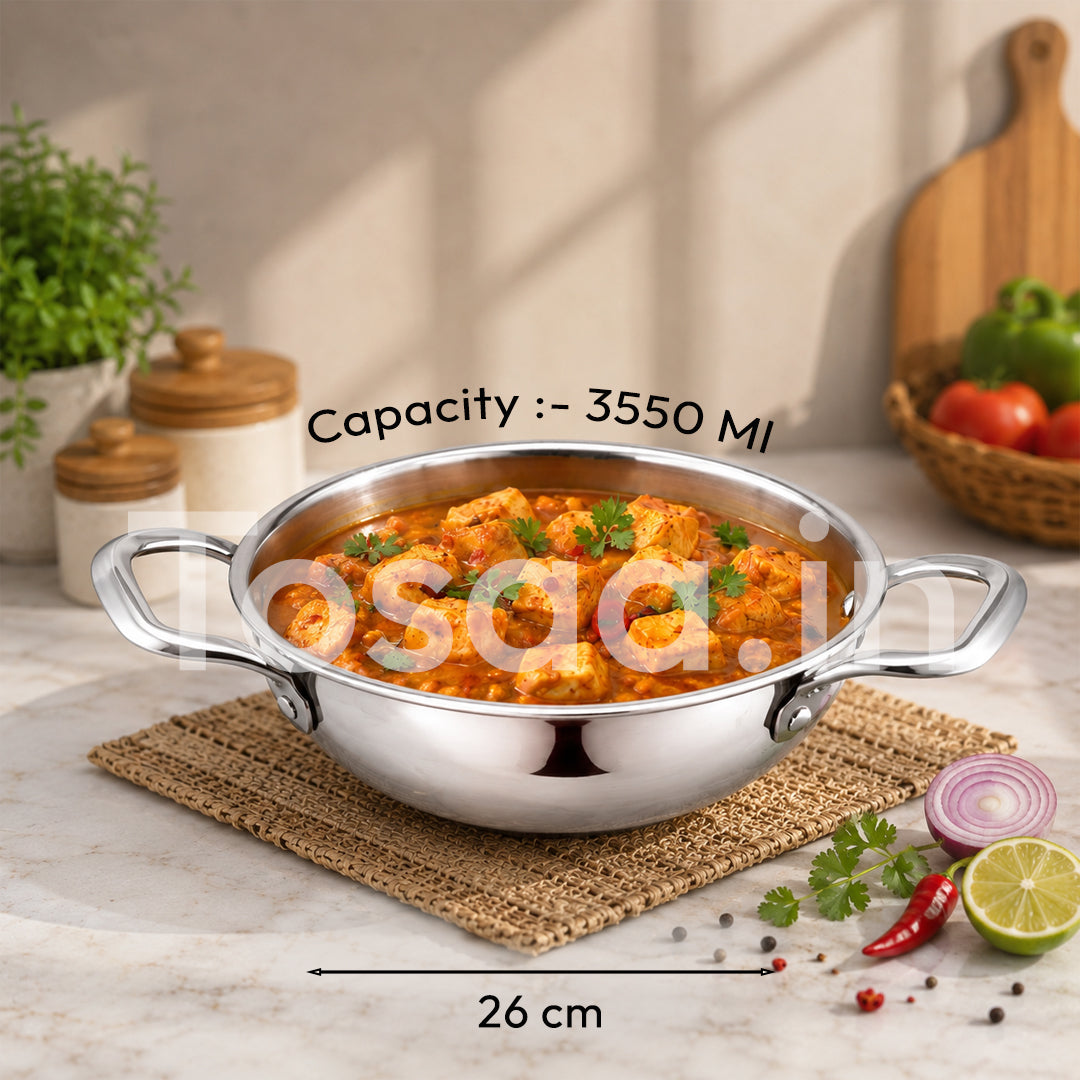 TOSAA SS TRY PLY KADHAI WITH OUT LID 26 CM