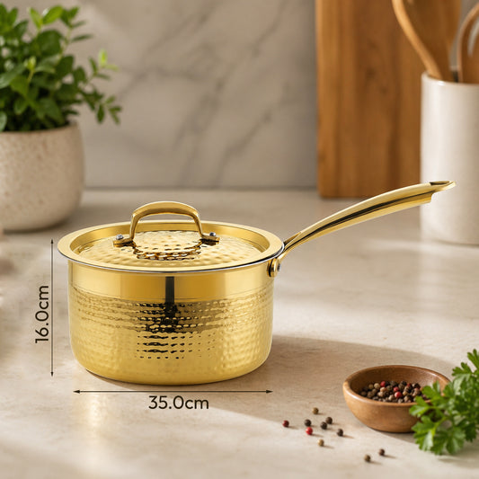 JALKUMBH BRASS SAUCE PAN (1200 ML), WITH LONG HANDLE with Insulated Heat-Resistant Handle-Ideal Gift for Any Occasion