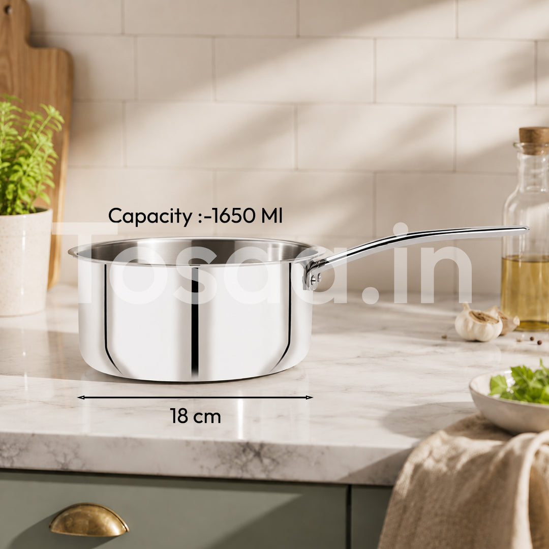 TOSAA SS TRY PLY SAUCE PAN WITH LID 18 CM WITHOUT LID