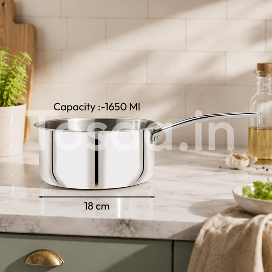 TOSAA SS TRY PLY SAUCE PAN WITH LID 18 CM WITHOUT LID