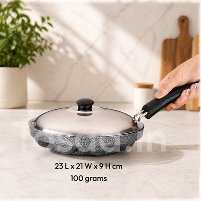 Tosaa Aluminium Non-Stick 12 Cavity Appam Patra with Lid (Black, 21 cm)