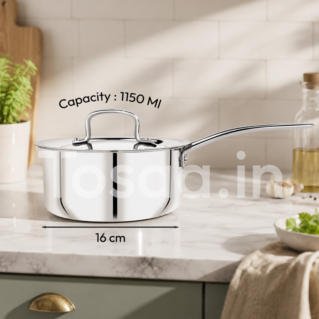TOSAA SS TRY PLY SAUCE PAN WITH LID 16 CM