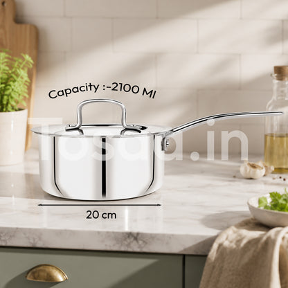 TOSAA SS TRY PLY SAUCE PAN WITH LID 20 CM