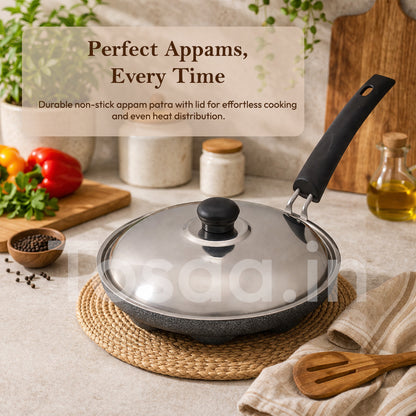 Tosaa Aluminium Non-Stick 12 Cavity Appam Patra with Lid (Black, 21 cm)