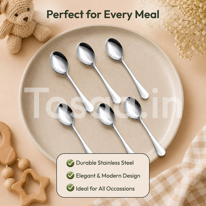 Tosaa Baby Spoon ROYAL PLAIN 16G-6-Piece Stainless Steel Spoon Set, Set of 6